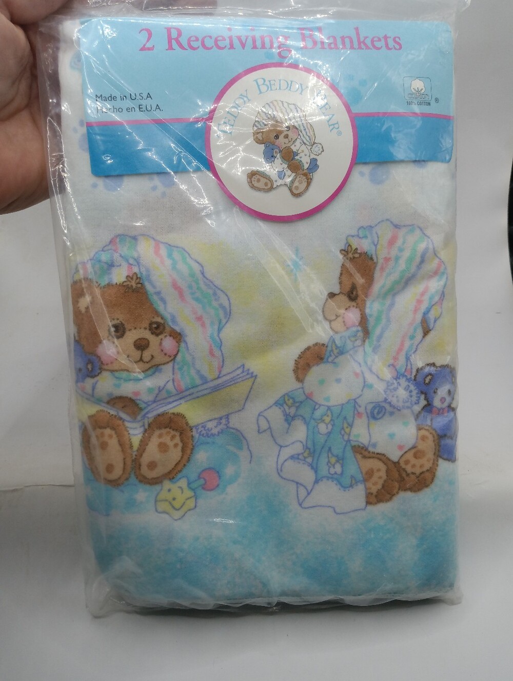 NOS Vtg Riegel Baby Receiving Blankets Teddy Beddy Bear NEW